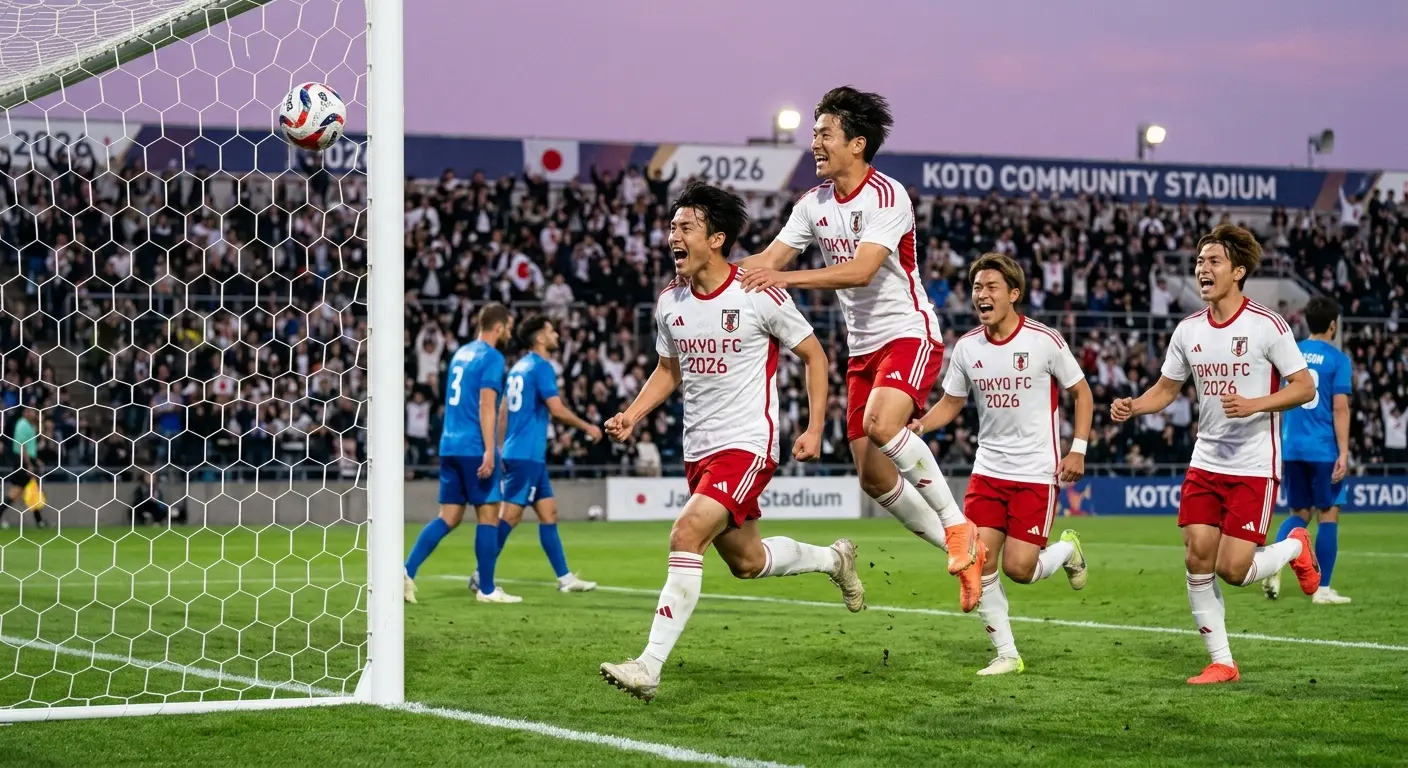 A goal celebration from the players