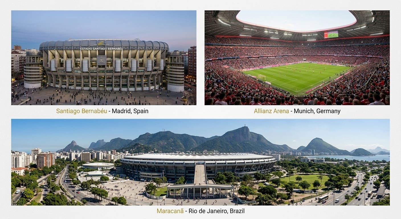Santiago Bernabéu, Allianz Arena, and Maracanã stadium