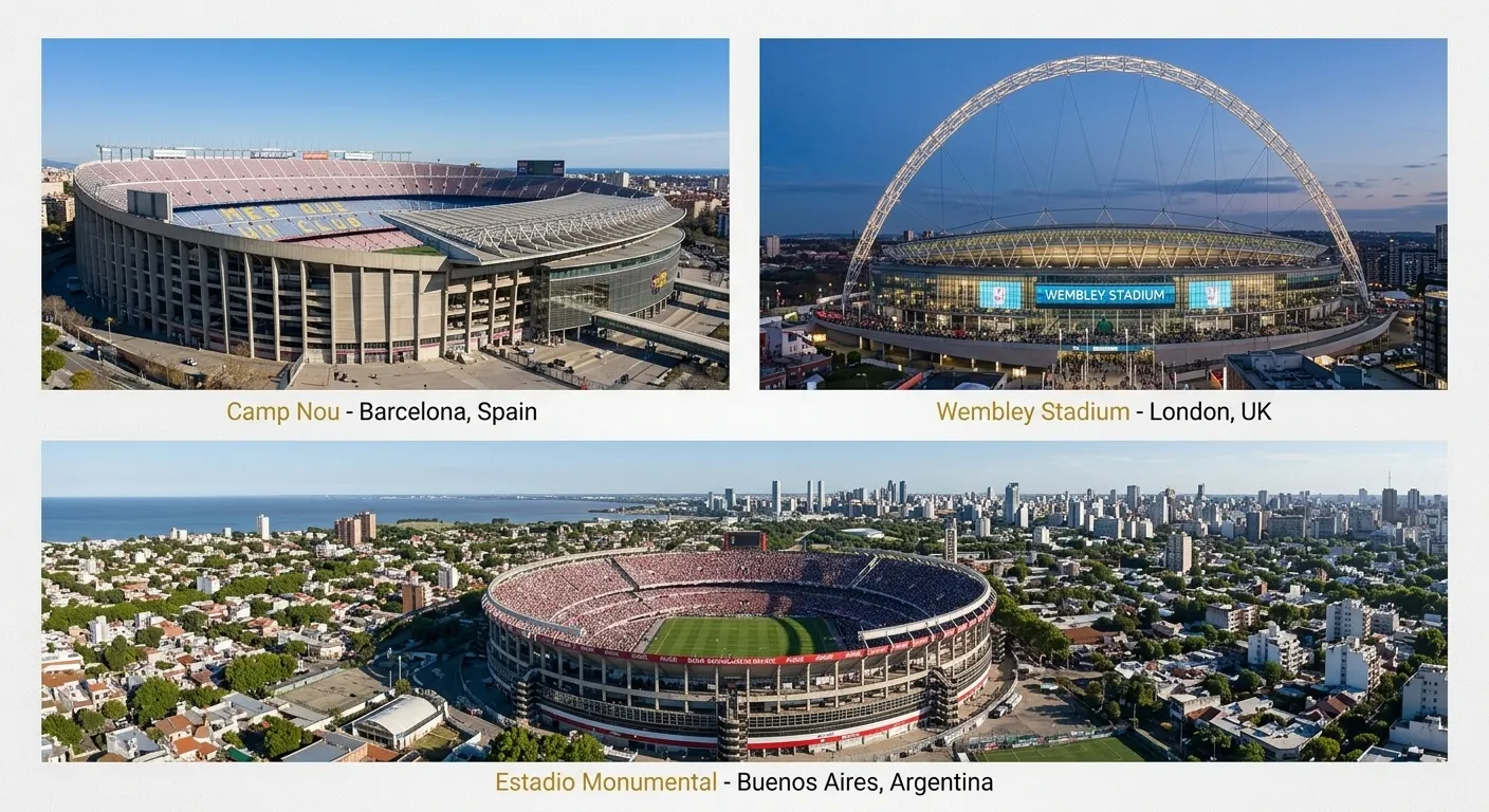 Camp Nou, Wembley Stadium, and Estadio Monumental Stadium Beautiful View