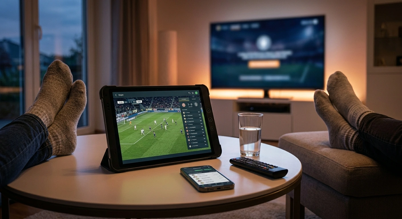 Couple watching soccer live streaming together